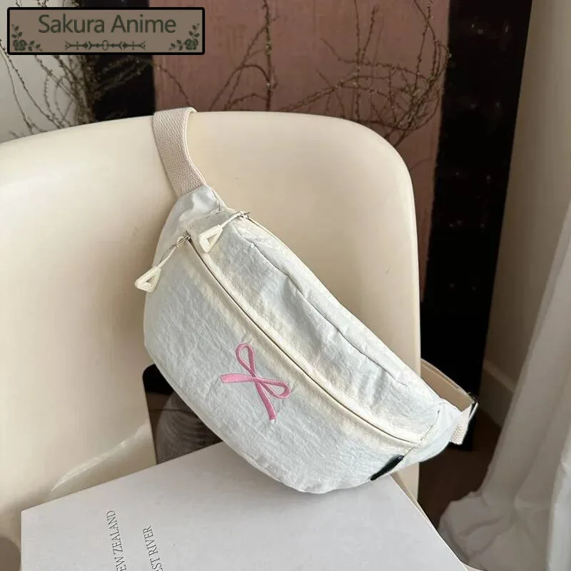 All Match Kawaii Bow Embroidery Chest Bags Korean Women Casual Y2k Aesthetic Shoulder Bag Vintage Simple Chic Handbags Crossbody