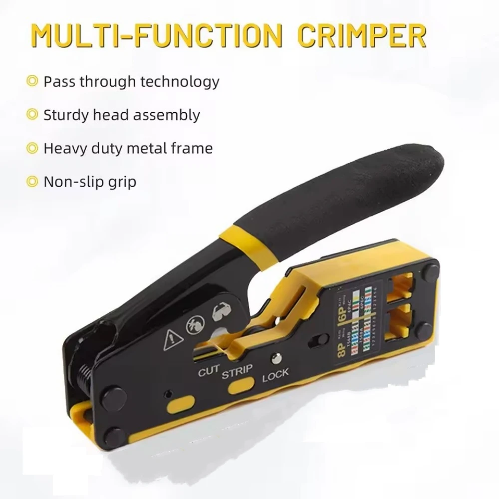 Roreta Multifunctional CRIMPER Through-Hole Wire Crimper 8P6P Dual-Use Pliers for RJ45 Punch-Down RJ45 Crystal Head