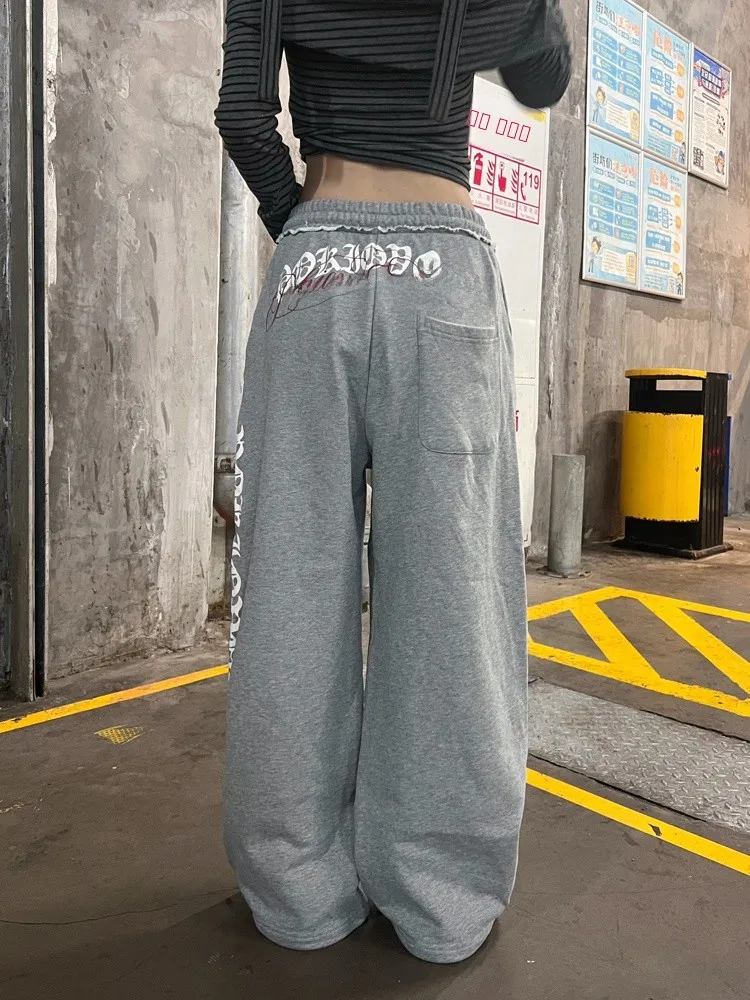 

Свободные брюки с высокой талией и принтом для мужчин и женщин, осенне-зимние длинные брюки, спортивные штаны, корейские прямые брюки в стиле SLE.