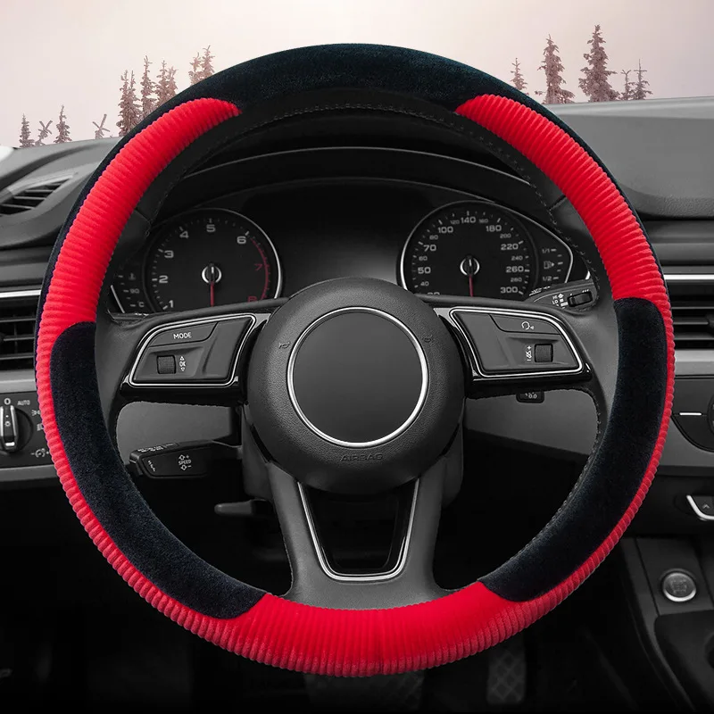 38cm Autumn and Winter Plush Car Steering Wheel Cover Warm silver fox fur Automotive interior modification