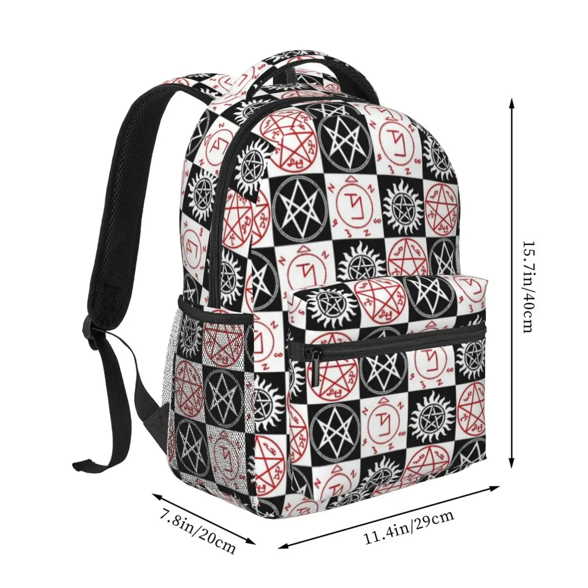 Supernatural Symbols Repeating Pattern Student School Bookbag Canvas Daypack Elementary High College Travel Bags 17in