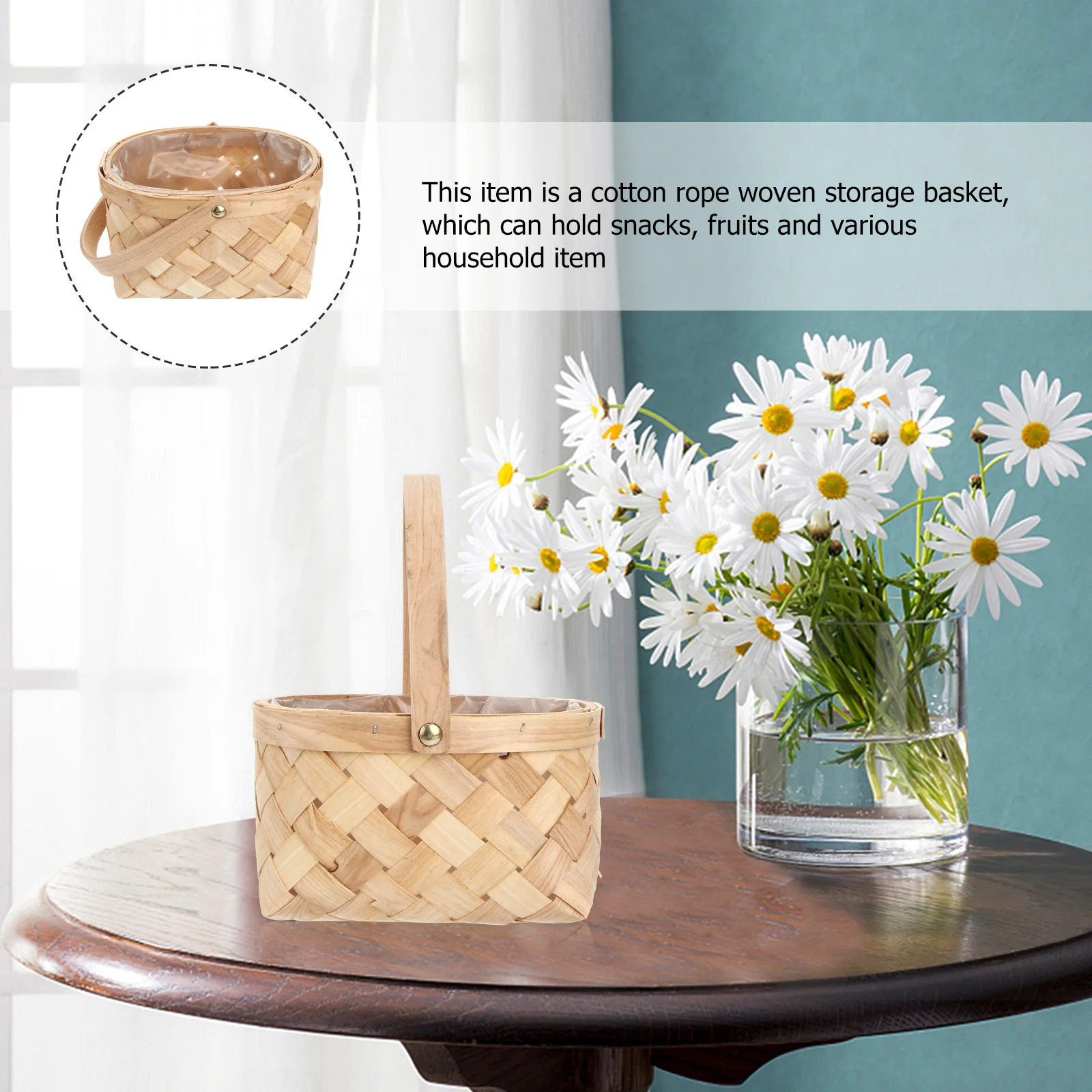 

Bamboo Handmade Rattan Storage Basket Small Wooden Woven Container for Home Office Restaurant Fruit Display