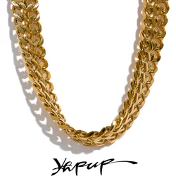 Yhpup High Grade Detailed Polished Stainless Steel Wide Chain Cuban Necklace Waterproof Metal 18K PVD Plated Trendy Jewelry Gift