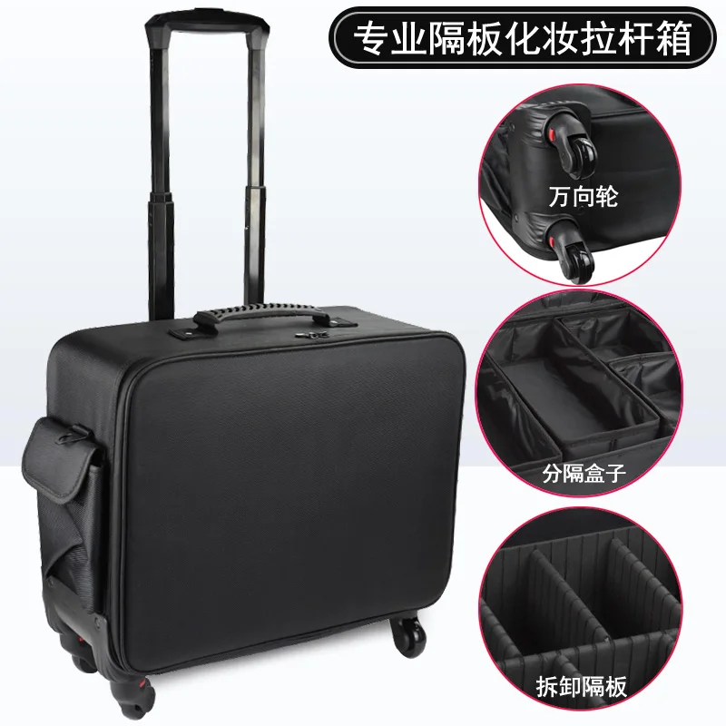 Large Capacity Professional Storage Trolley Luggage Makeup Box Bag Suitcase Wash Bag Beauty Manicure Tool Box Styling Toolbox