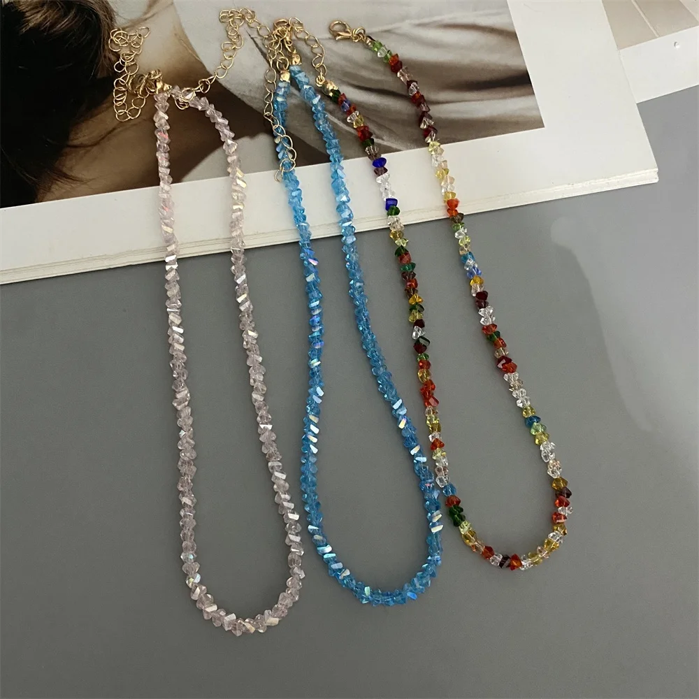Mulit-cut Glass Crystal Irregular Beaded Choker Necklace for Women Triangle Transparent Fashion Female Collar Neck Jewelry