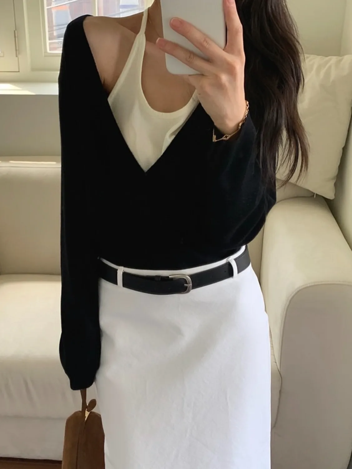 Coreano Sle Lungo Sve Maglione lavorato a maglia da donna Faionable Abbigliamento interno Ne Appeso Top Primavera Autunno Inverno Seasonal Faion