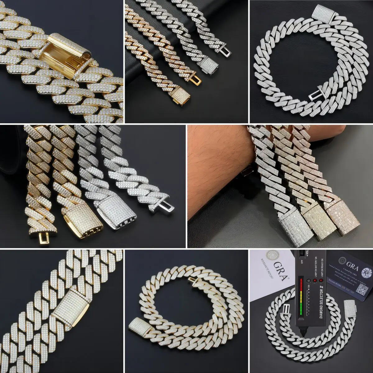 Designer Necklace Men Party Jewelry Two Row Stone Moissanite Iced Out Miami Sharp Hip Hop Cuban Chain Link 925 Sterling Silver