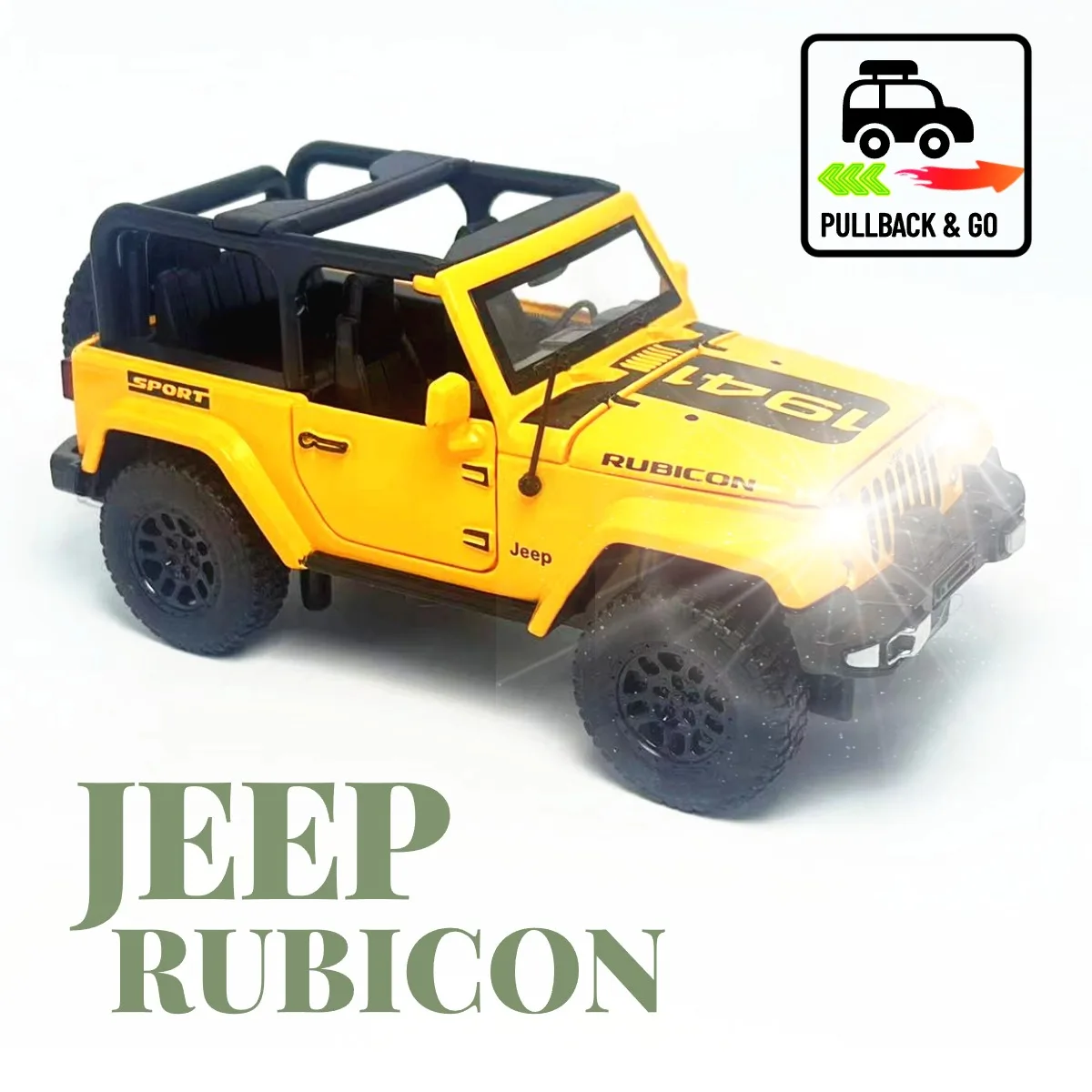 

1:32 Jeep Rubicon Pullback Car Toy with Lights Engine Sound, Metal Diecast Off Road Car Model Scale Replica Gift Kid Boy Toy