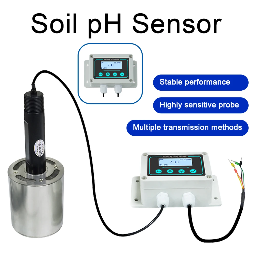 Soil pH Sensor ORP pH Meter PH Electrode Probe Transmitter Circular Water Storage Tank 0-2V 0-5V 0-10V 4-20MA RS485 Output