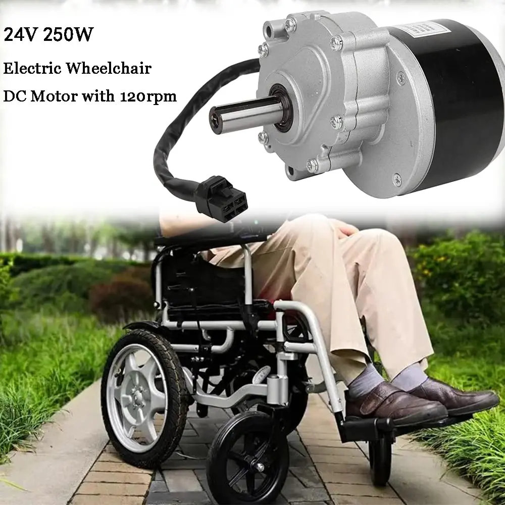 Motor de cepillo de baja velocidad, 24v, 250w, 75rpm/120rpm, eje más largo de 44mm, diámetro del eje de 17mm, silla de ruedas, utiliza Motor cepillado de engranaje CC