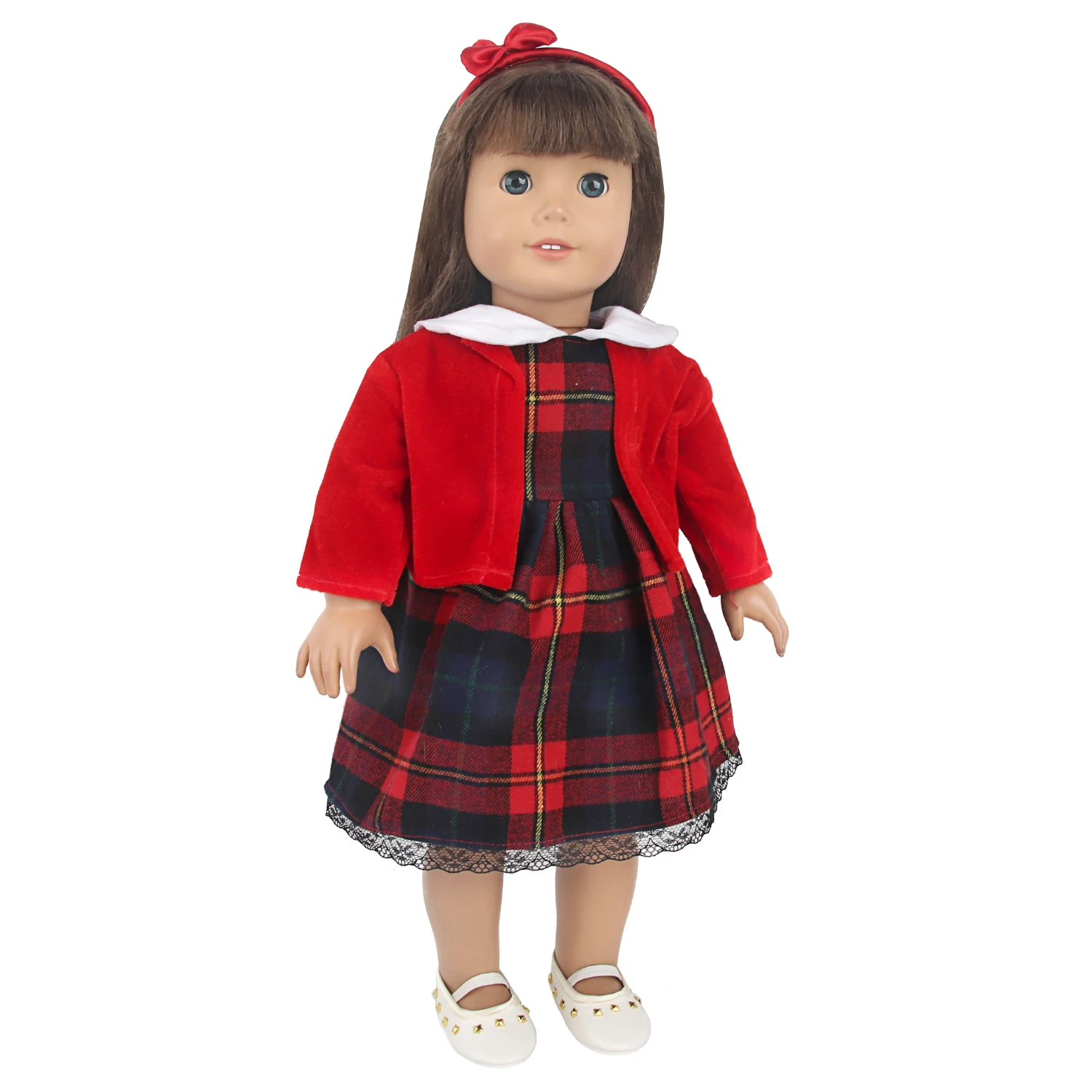 Scottish Plaid Skirt Set For 18 Inches American Doll School Uniforms Dress+Coat Clothes Suit For 43cm Baby New Born&Og Girl doll