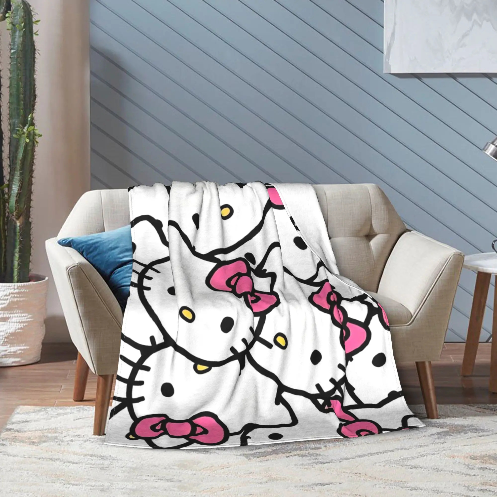 

Hello Kitty Blanket Coral Fleece Plush Spring Autumn Kawaii Cartoon Multifunction Thin Throw Blankets for Bedding Bedspread