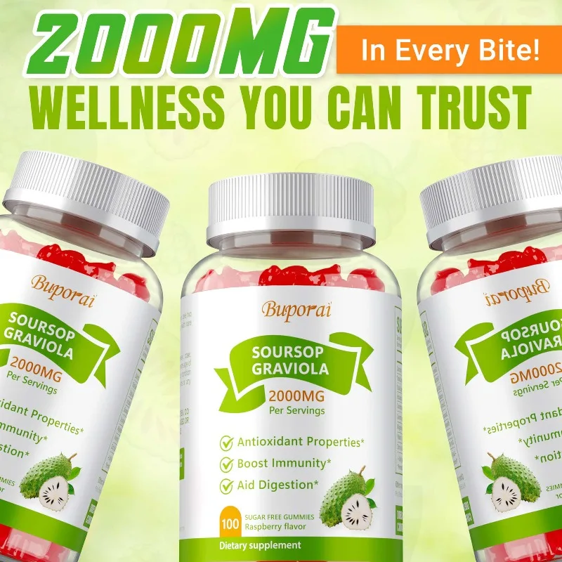 Soursop Graviola Gummies 2000Mg - Reduce Stress, Improves Mood, Support Respiratory System, Promotes Cell Growth, Antioxidant