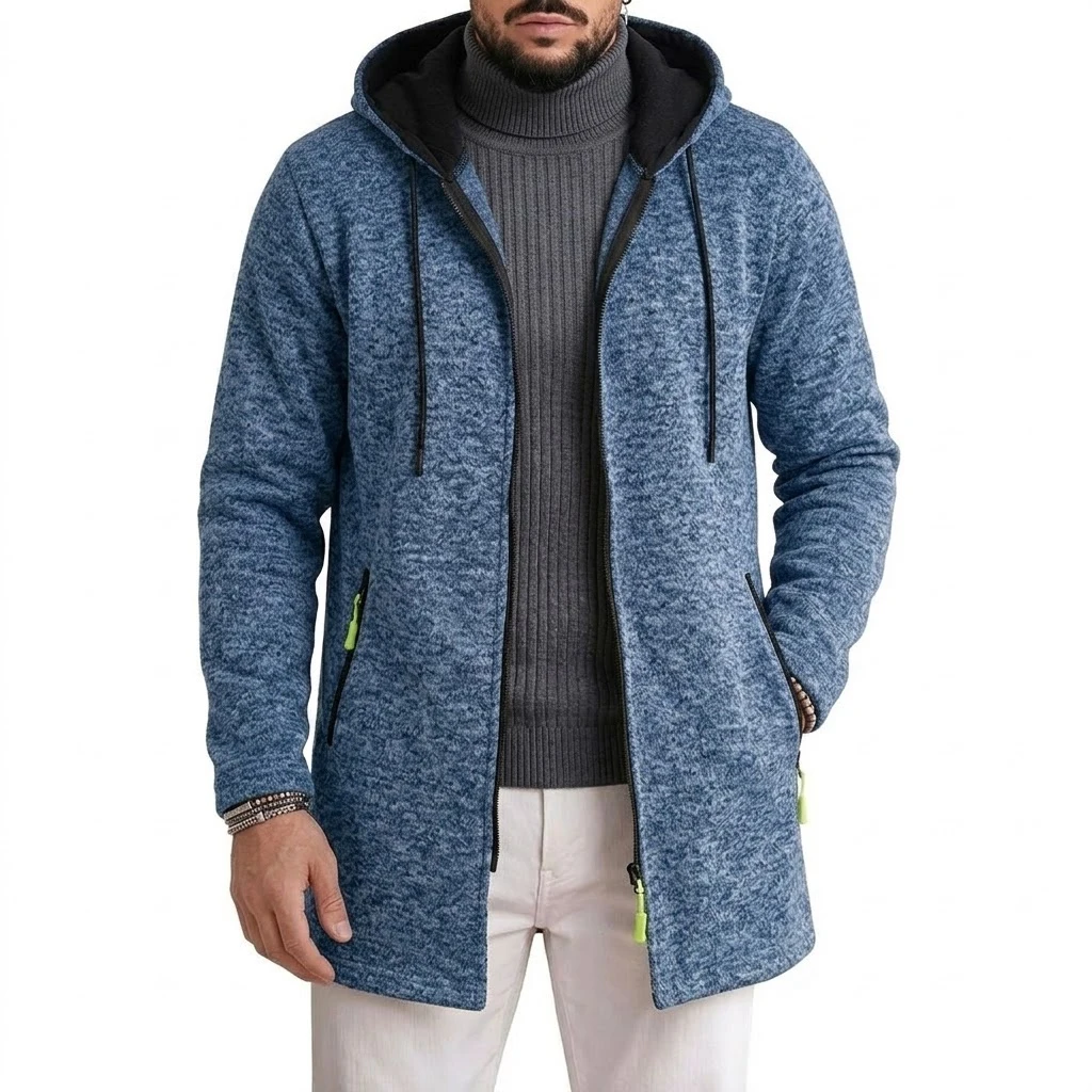 Herren Zip-Hoodie-Jacke, Herbst, lässig, warm, Fleece, Kapuzen-Trenchcoat, Thermo-Winter-Oberbekleidung mit Reißverschlusstaschen, Sweatshirt mit Reißverschluss – Detail 6