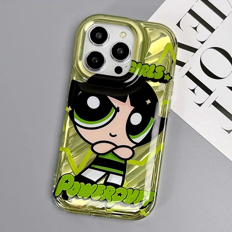 Coque en silicone souple Powerpuff Cartoon Girls avec support de lunettes de soleil, coque pour iPhone 14, 13, 12, 11 Pro Max, X, Poly XS, 6, 6S, 7, 8 Plus, SE, 2020