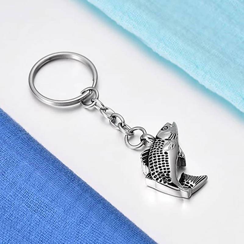 Customized Fish Cremation Urn Keychain Keepsake Stainless Steel Memorial Ashes Keyring Jewelry Dropshipping