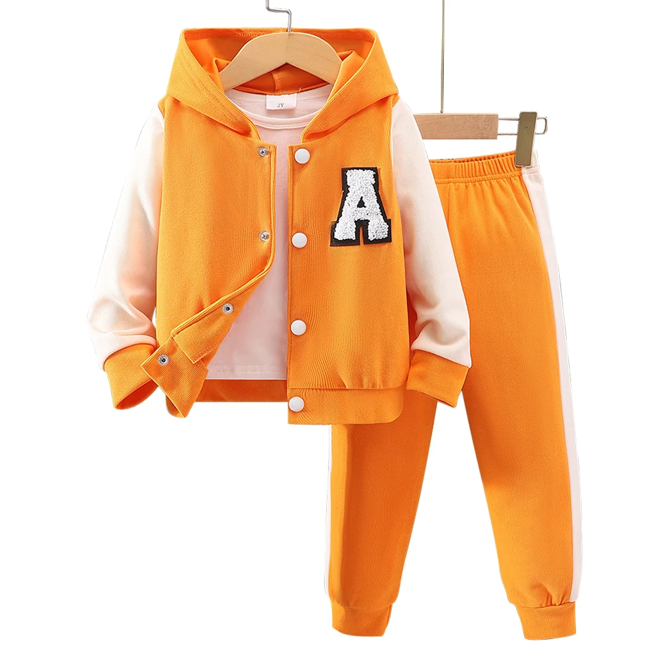 Cute and Warm Autumn Hooded Long Sleeve A-Line Color Blocked Casual Kids Sets with Embellishments Perfect for Outdoor Activities