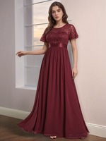 Women's Solid Round Neck Elegant Wedding Bridesmaid Dresses Women's Long Trumpet Sleeve A-Line Party Dresses Vestidos De Fiesta