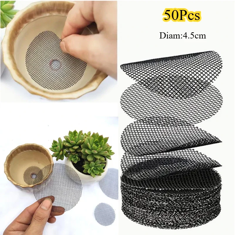 50Pcs Flower Pot Hole Mesh Pads Keep Soil In and Drainage Out Plant Trays For Pots Planter Tray Gardening Supplies