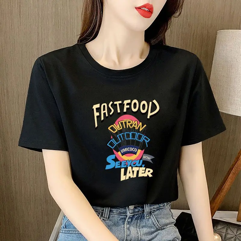 Camiseta de manga corta de algodón para mujer, ropa holgada de talla grande, versión coreana, tendencia de media manga, novedad de primavera y verano 2024