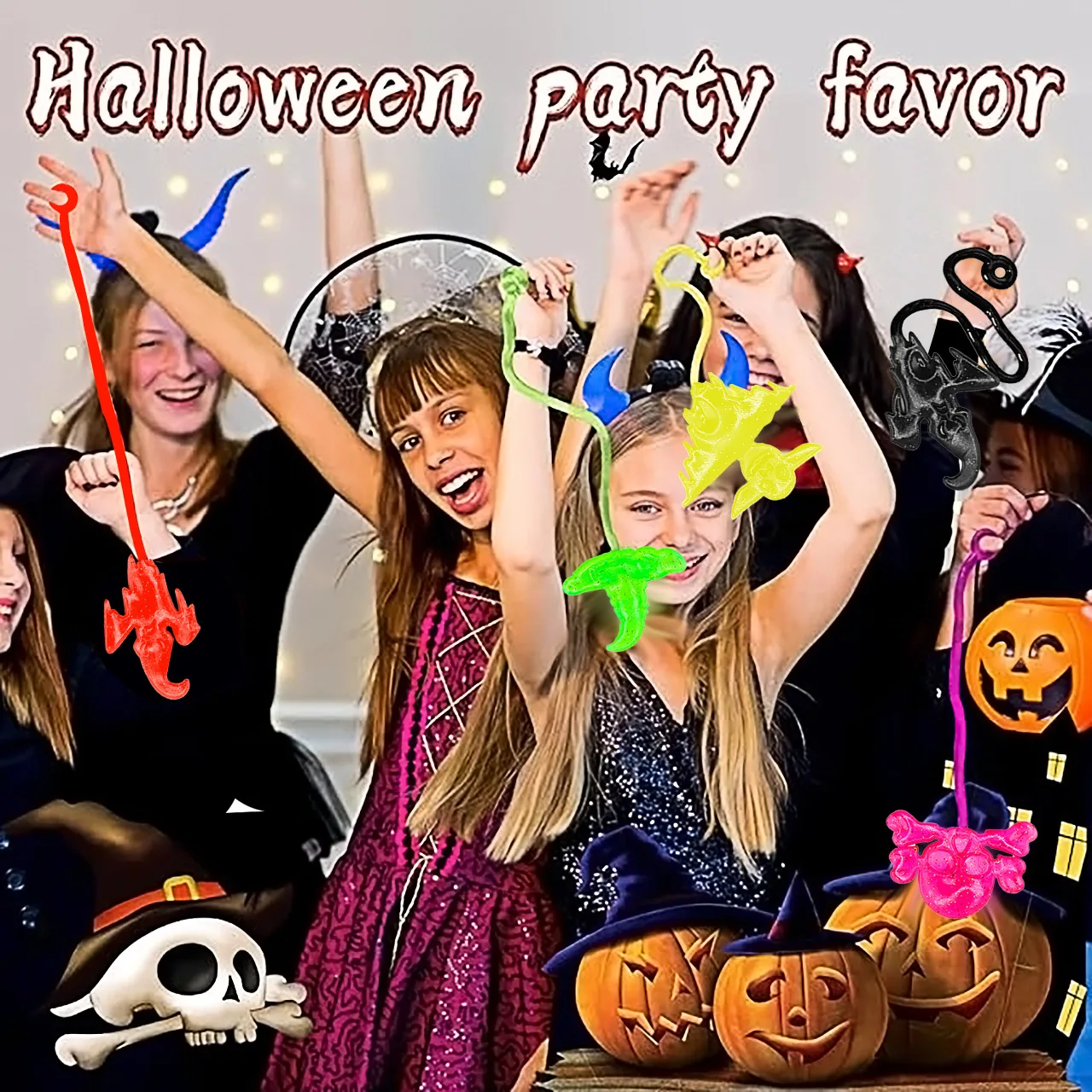 10-20 قطعة ألعاب يدوية صغيرة لزجة الهالوين محاكاة ساخرة اليقطين الجمجمة الخفافيش شبح مطاطا بسط لزجة لعبة اليد الأطفال هدايا الحفلات