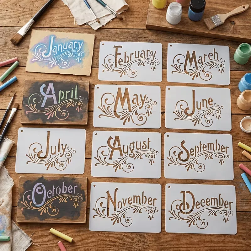 12-Piece Set Month-Themed Hollow-Out Stencils