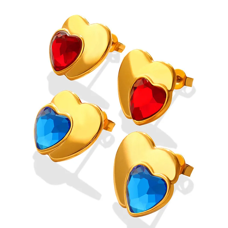 

Liora Romantic Blue Red Crystal Heart Stud Earrings For Women Stainless Steel Polished Prevent Allergy Wedding Earrings Jewelry