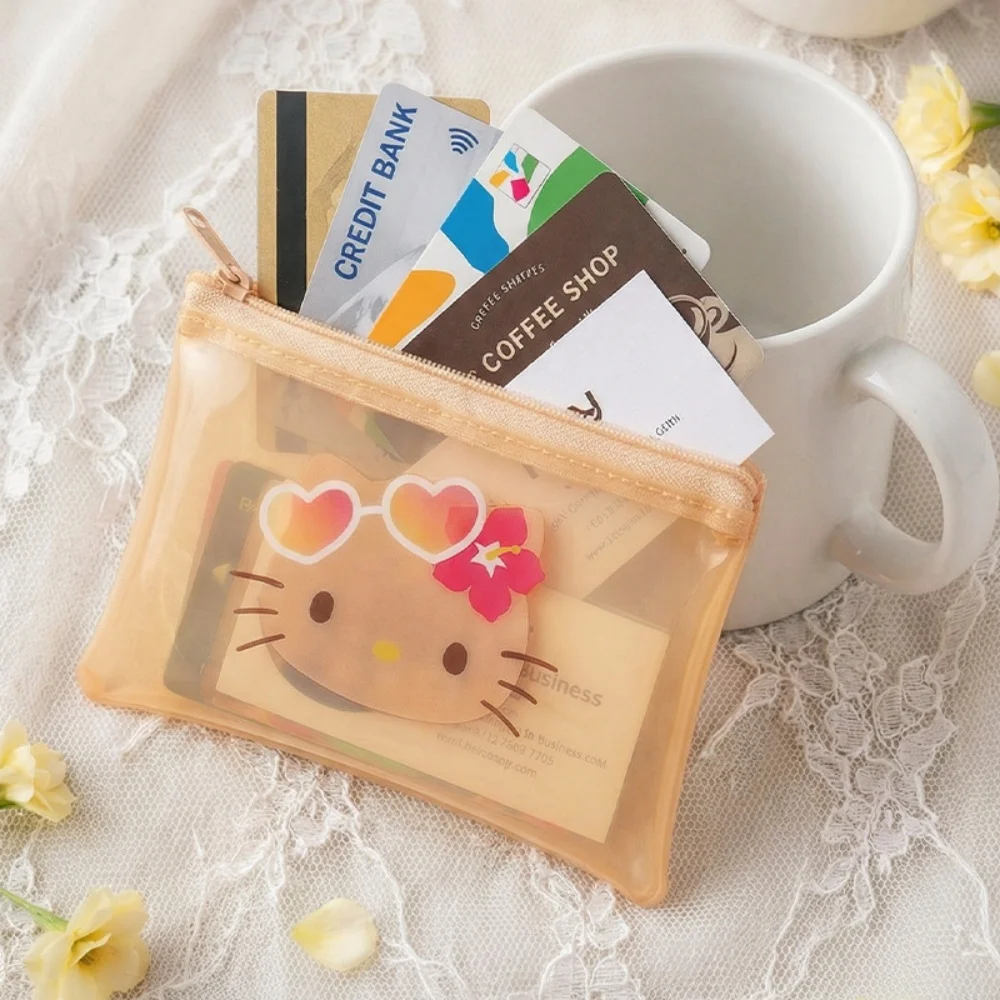 Genuine Sanrio Hello Kitty Storage Bag Wallet Cute Black-skinned Kt Cat Transparent Waterproof Portable Card Pouch Girls Gifts view 3