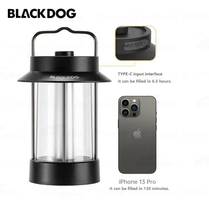 Imagem -02 - Black Dog-ultralight Recarregável Lâmpada Led Portátil Camping Lanterna Jardim ao ar Livre Iluminação Impermeável Modos 6000ma