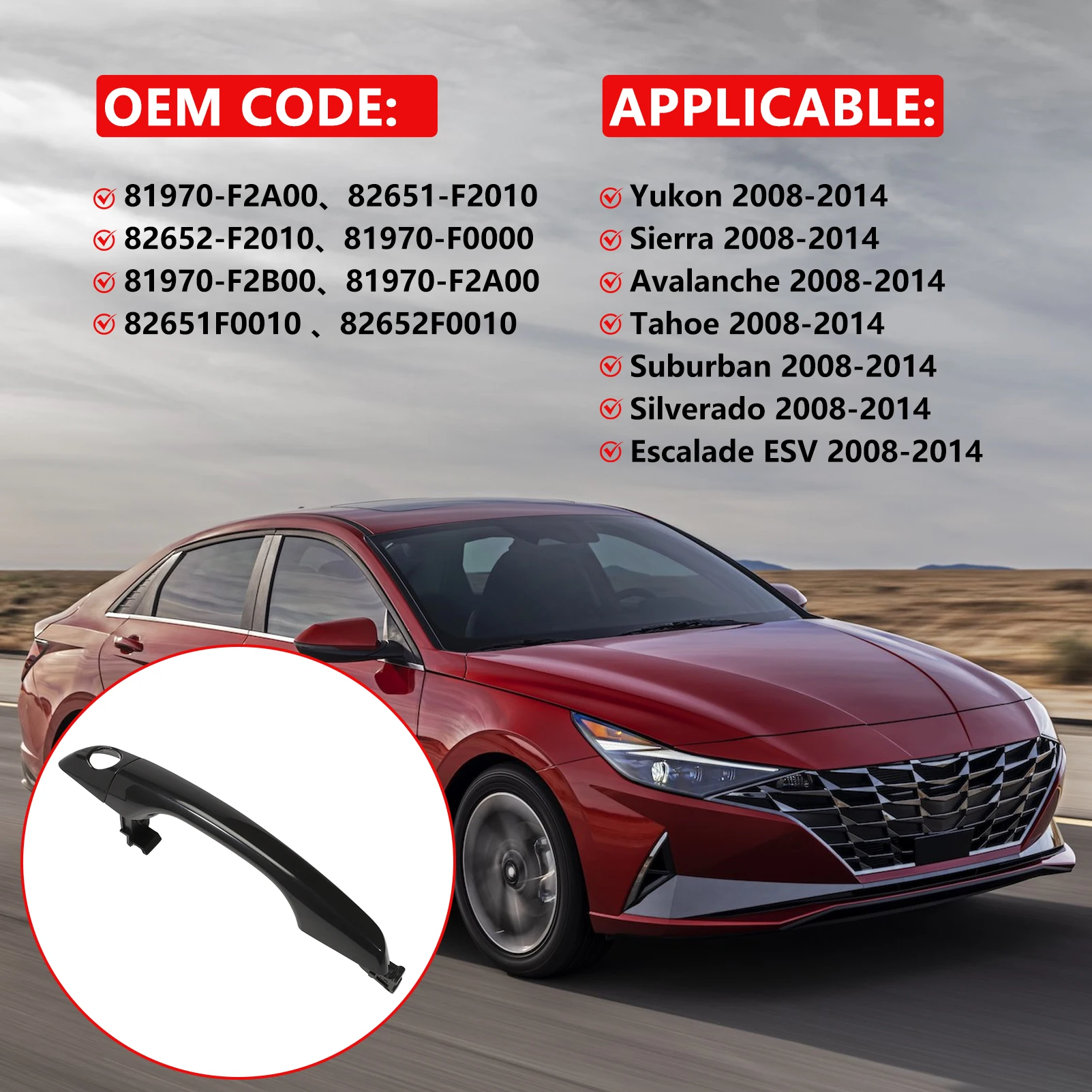 

Front Left Driver Side Exterior Door Handle and Door Lock Cylinder Kit for Elantra 2017 2018 2019 2020 with 2 Keys