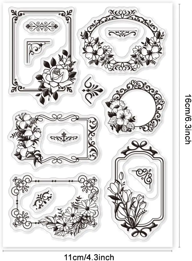 Photo Frame Clear Stamps for DIY Scrapbooking Lily Rose Tulip Flowers Silicone Clear Stamp Seals Transparent Stamps for Cards