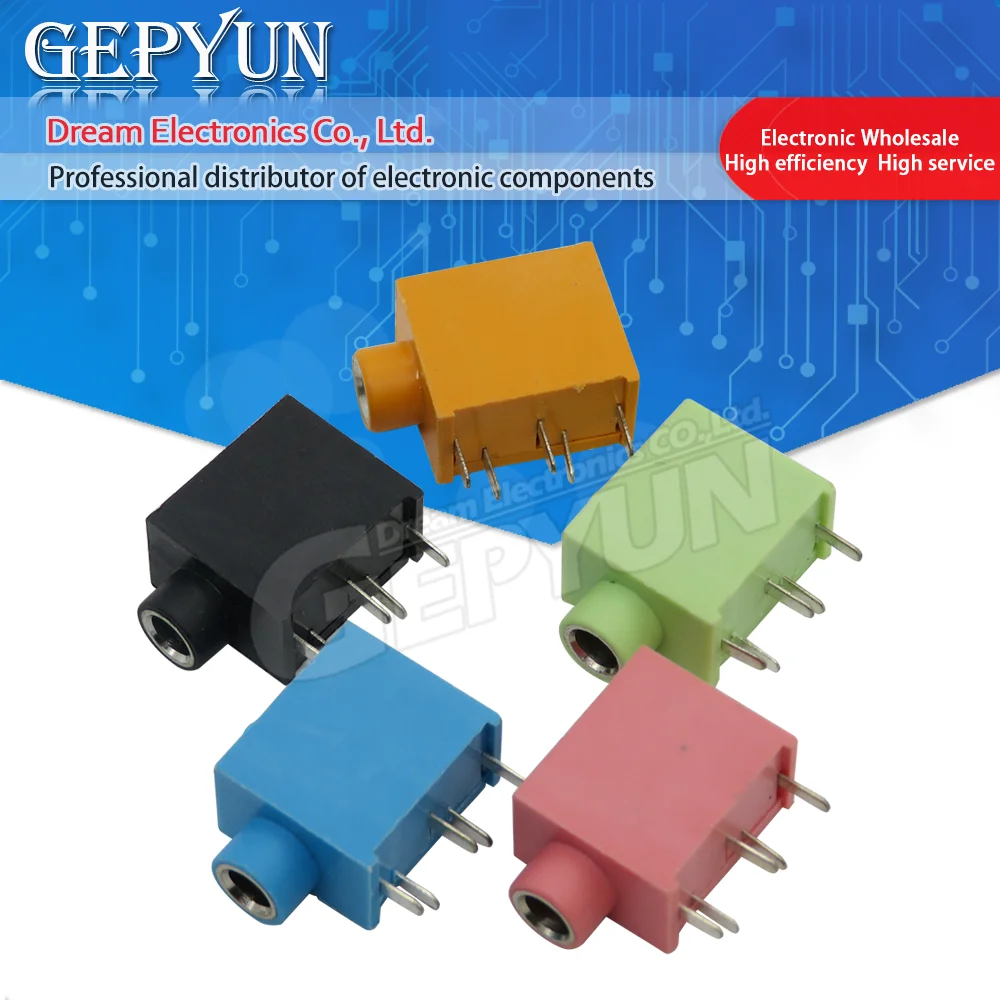 10PCS PJ-215 PJ-325 Headphone jack socket 3.5MM female connector for Audio video 5PIN PINK BLACK BLUE YELLOW GREEN
