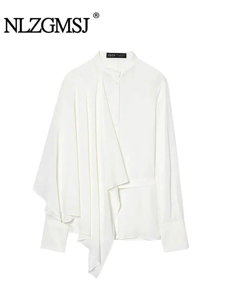 

NLZGMSJ Women Casual Blouse 2025 Autumn Semi Transparent Remove Scarf Collar Loose Shirt Female Top Y2K