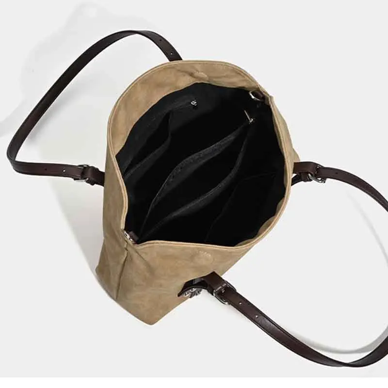 Bolsa de travesseiro de camurça retrô, bolsa de ombro e axilas de grande capacidade para deslocamento de outono e inverno, bolsa crossbody de ombro único