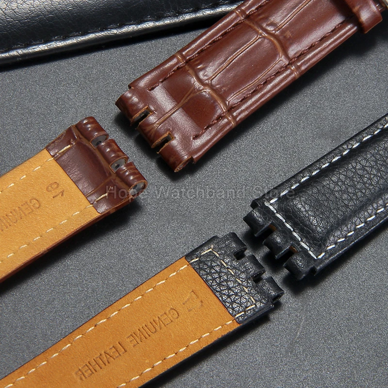 Correa de reloj de cuero genuino de primera calidad, marrón, negro, blanco, 17mm, 19mm, para Swatch SUOB704 GB274, pulsera resistente a los arañazos
