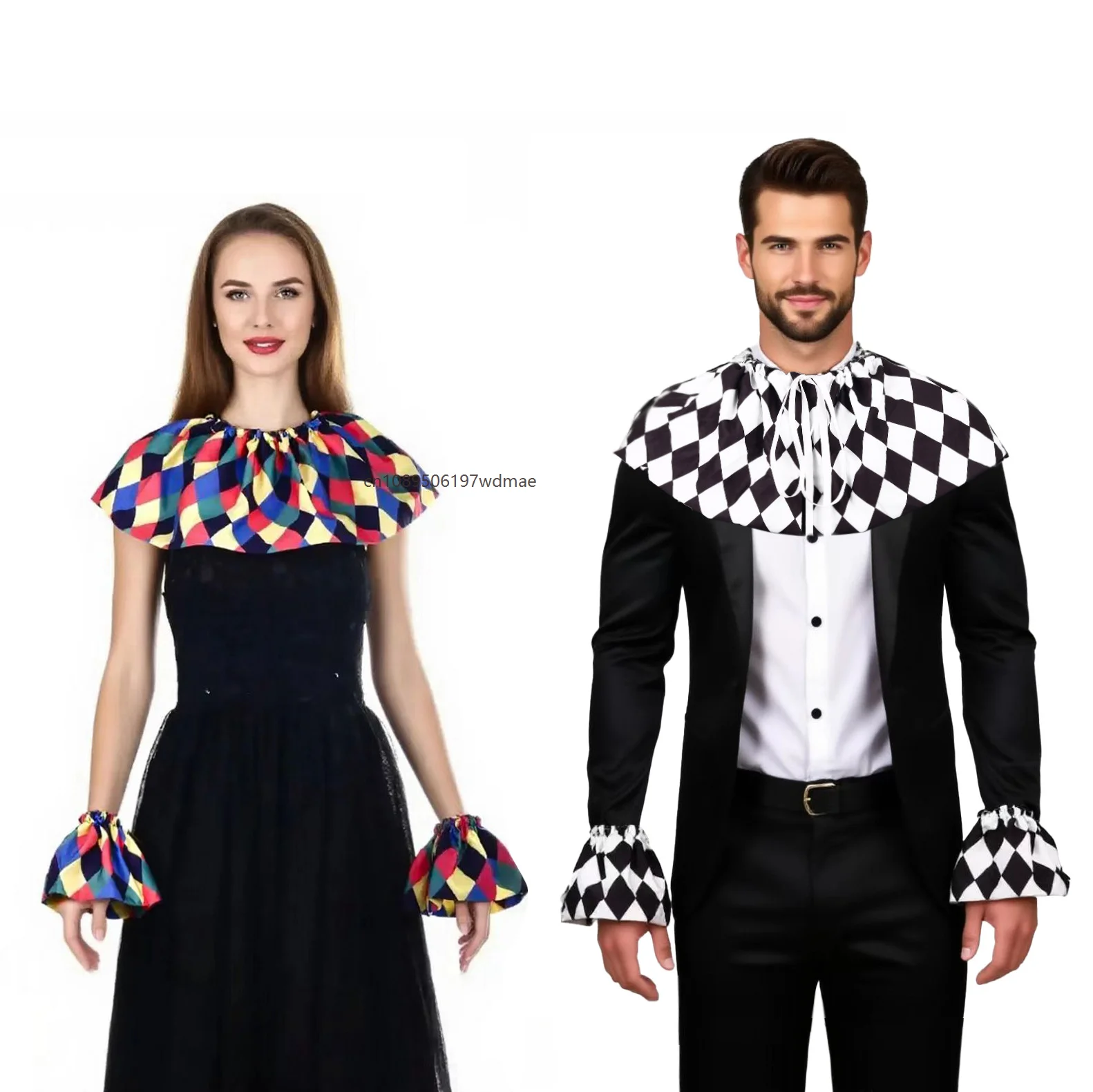 

Clown Festival Party Decorative Collar Clown Cosplay Costume Accessory Detachable Colorful Plaid Adjustable Collar Unisex