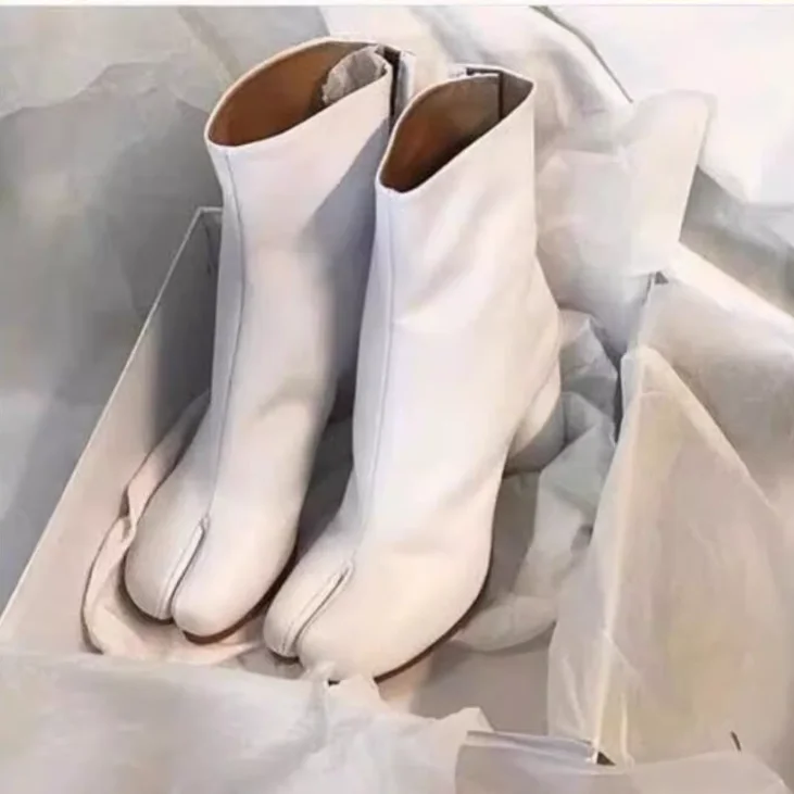 Knee High Design Leather Split-toe Boots Lady Chunky High Heel Fashion Boots Show Street Women Shoes 2024