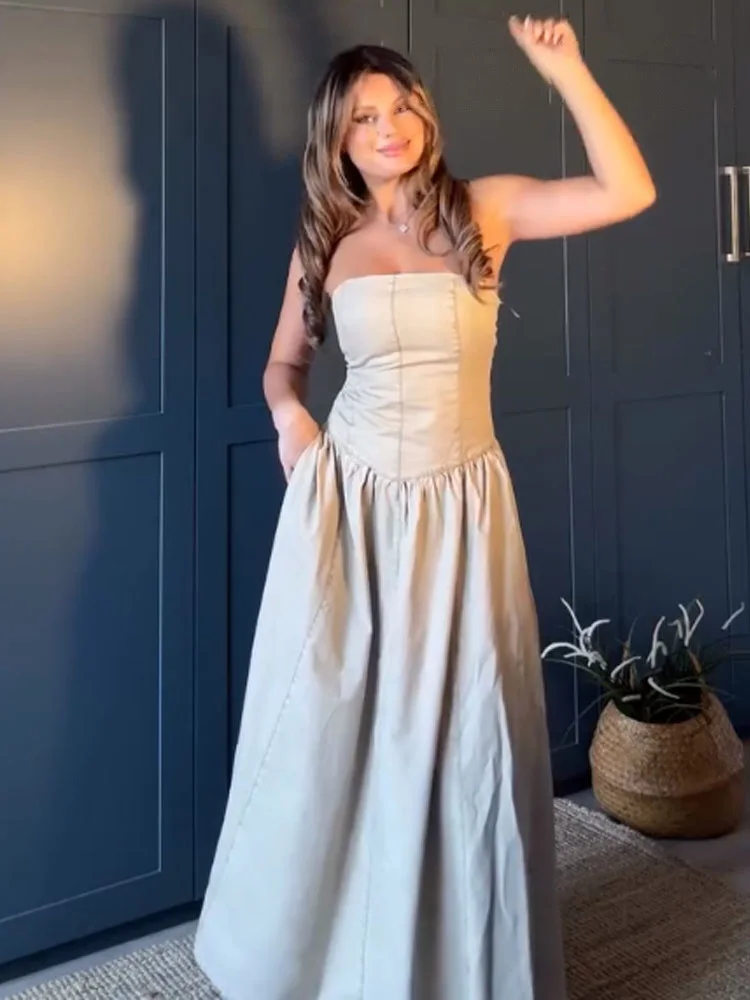 

HH женские новые модные шикарные платья однотонные без бретелек без рукавов с открытой спиной и складками на молнии женское летнее сексуальное тонкое длинное платье