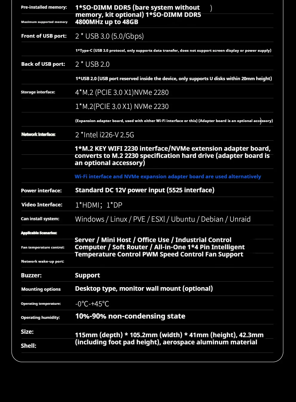 MAIYUNDA M1S Intel N150 Mini PC NAS Server DDR5 4800 4×M.2 NVMe Dual Intel i226-V 2.5GbE Mini PC Home Server No WiFi No BT