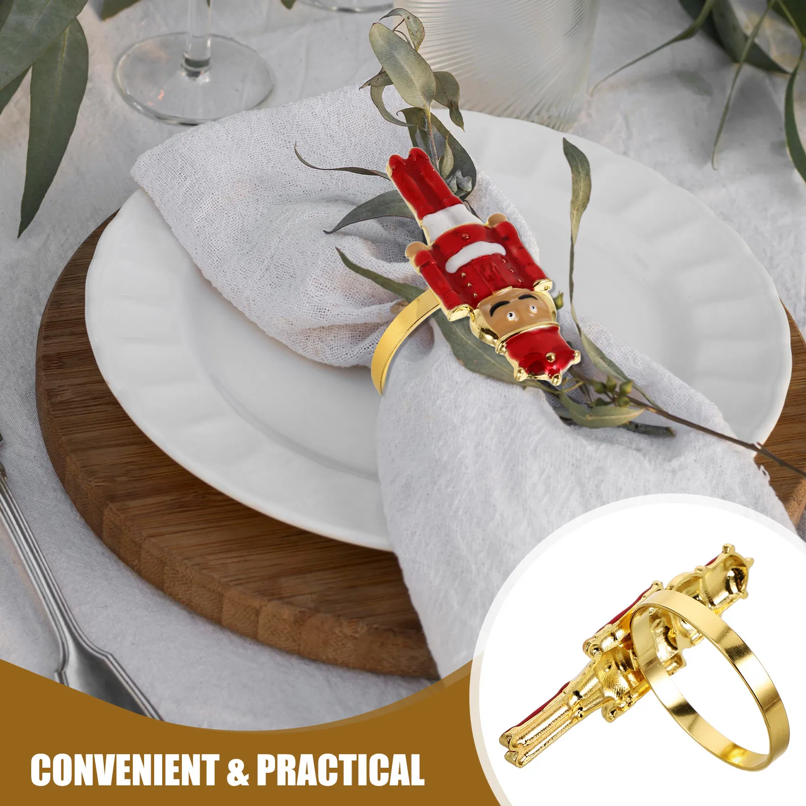2Pcs Christmas Napkin Rings Metal Red Nutcracker Soldier Napkin Holders Holiday Dinner Table Decorations Magnetic Bag Closure