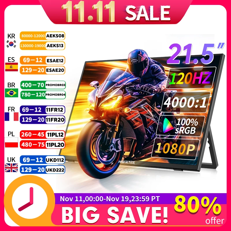 لوحة HGFRTEE مقاس 21.5 بوصة 120 هرتز VA - شاشة الألعاب بدقة 4000:1 1080 بكسل وقت استجابة 3 مللي ثانية وزاوية عرض واسعة 178 درجة #1