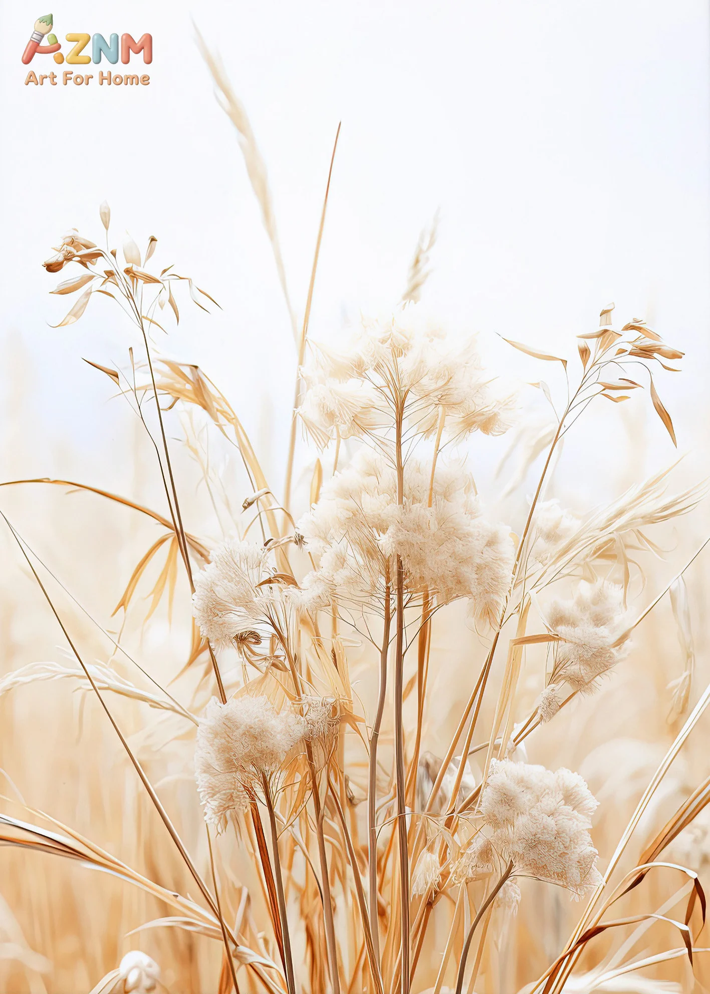 AZNM Neutral Boho Dried Pampas Grass Canvas Wall Art Natural Beach Scenery Floral Print Warm Beige Tone Living Room Home Decor U