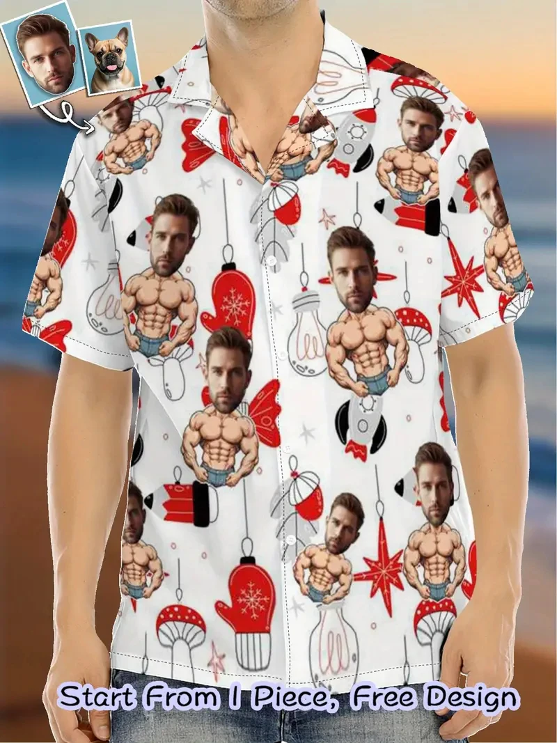 تخصيص الوجه عيد الميلاد قميص جديد مضحك شخصية ثلاثية الأبعاد مطبوعة سانتا قمصان 2025 عيد ميلاد سعيد قصيرة الأكمام التلبيب القمصان DIY بها بنفسك