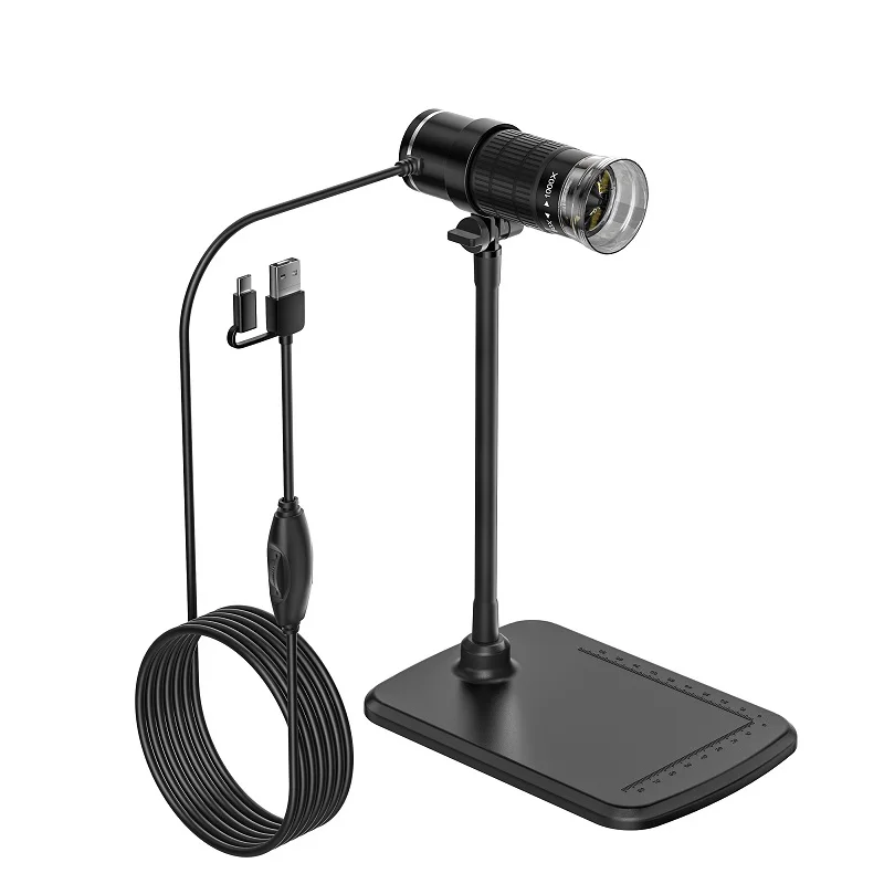 Type-C Microscope Camera 50-1000X Zoom Digital Video Microscope with 8LEDs 3in1 USB-C Electronic Magnifier for Android Phones PC