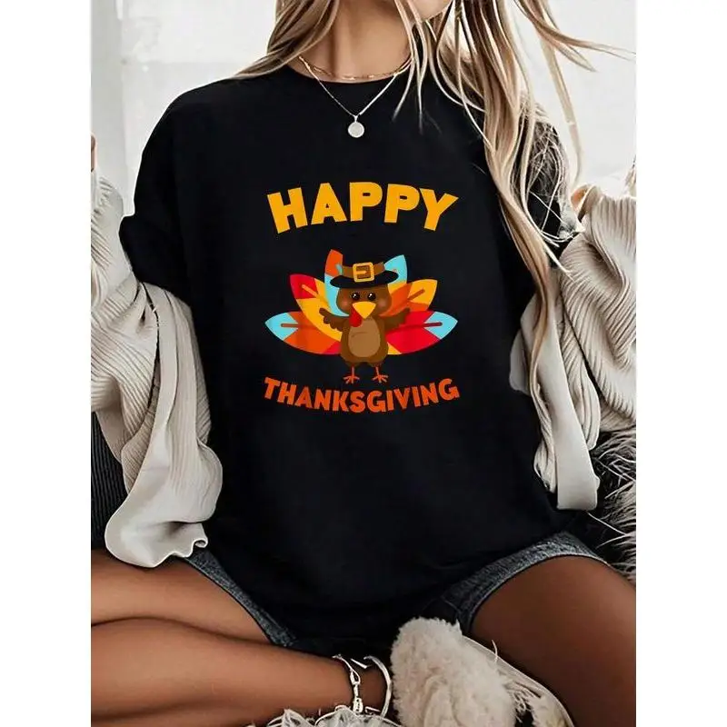 

Happy Thanksgiving T-shirt for Women Men Cute Turkey Graphic Tee Retro Holiday Top Fall Harvest Gift