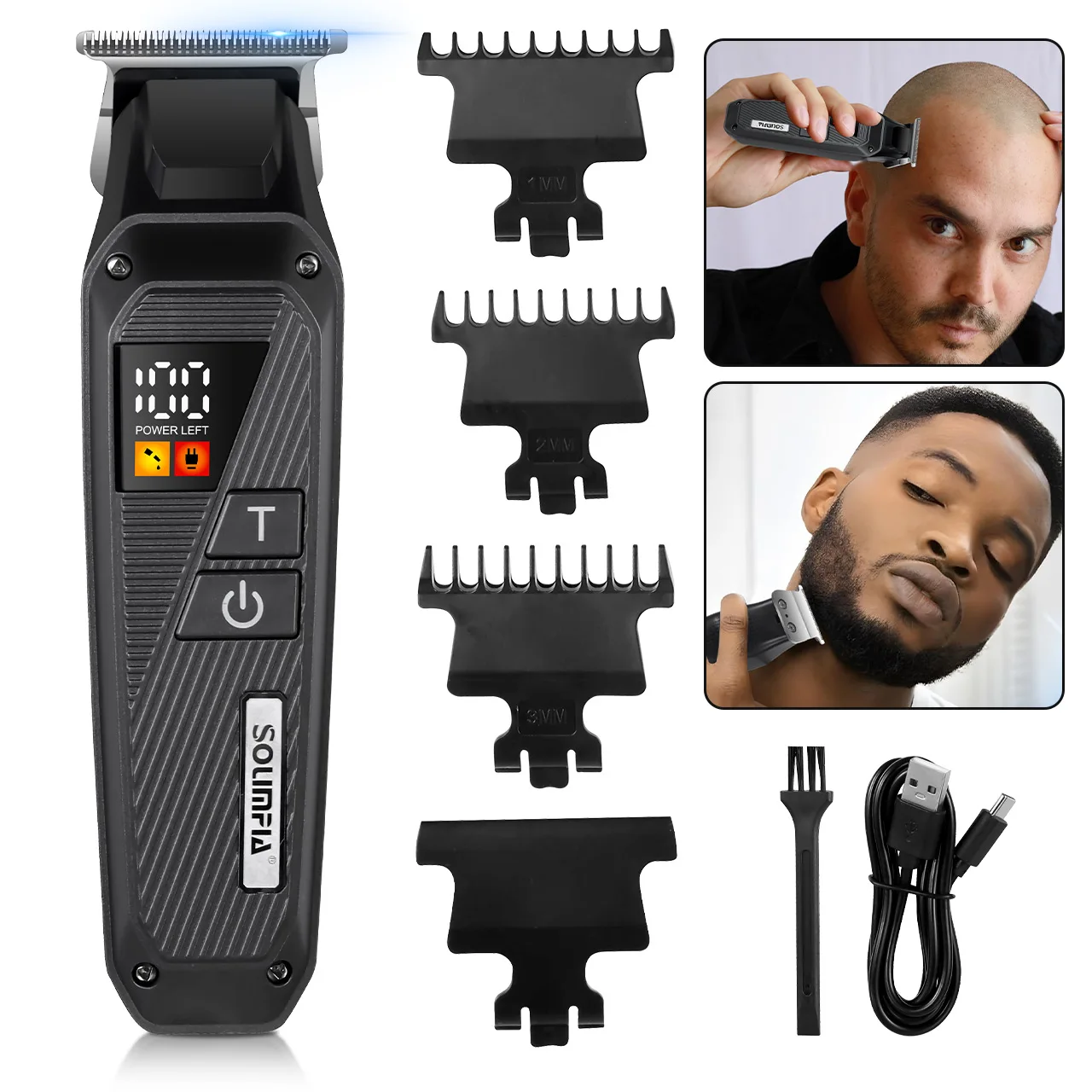 SOLIMPIA Professional Hair Clipper Digital Display Cordless Salon-Grade Electric Trimmer with Lithium Battery 4-Comb Length