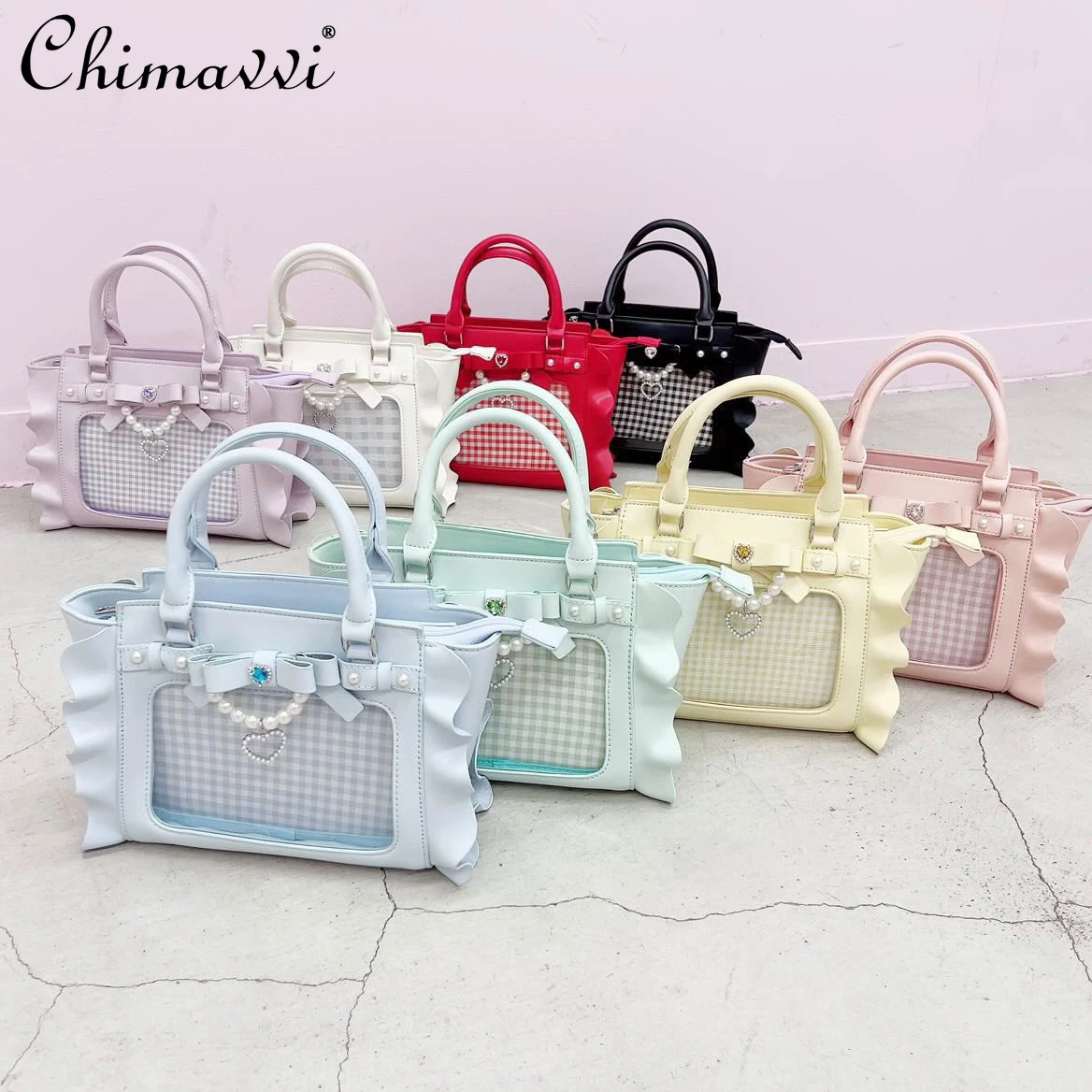 Borse a tracolla giapponesi Anjrouge Mine 2024 New Sweet Cute Bow Pearl Pendant Lace Mini Bags Girls Lolita Kawaii Hand Bags