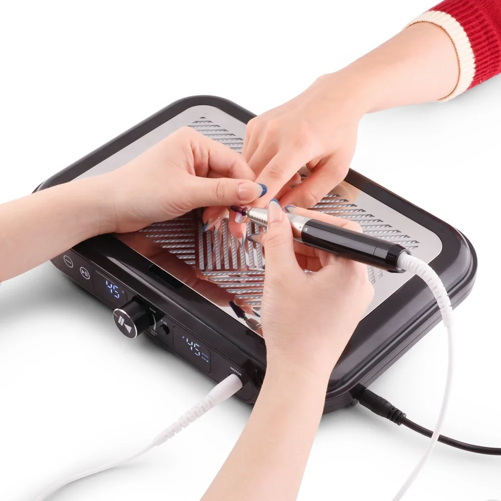 2-in-1 2 Fans 170w Super Strong Suction Nail Dust Collector & 85w Brushless Nail Drill Machine