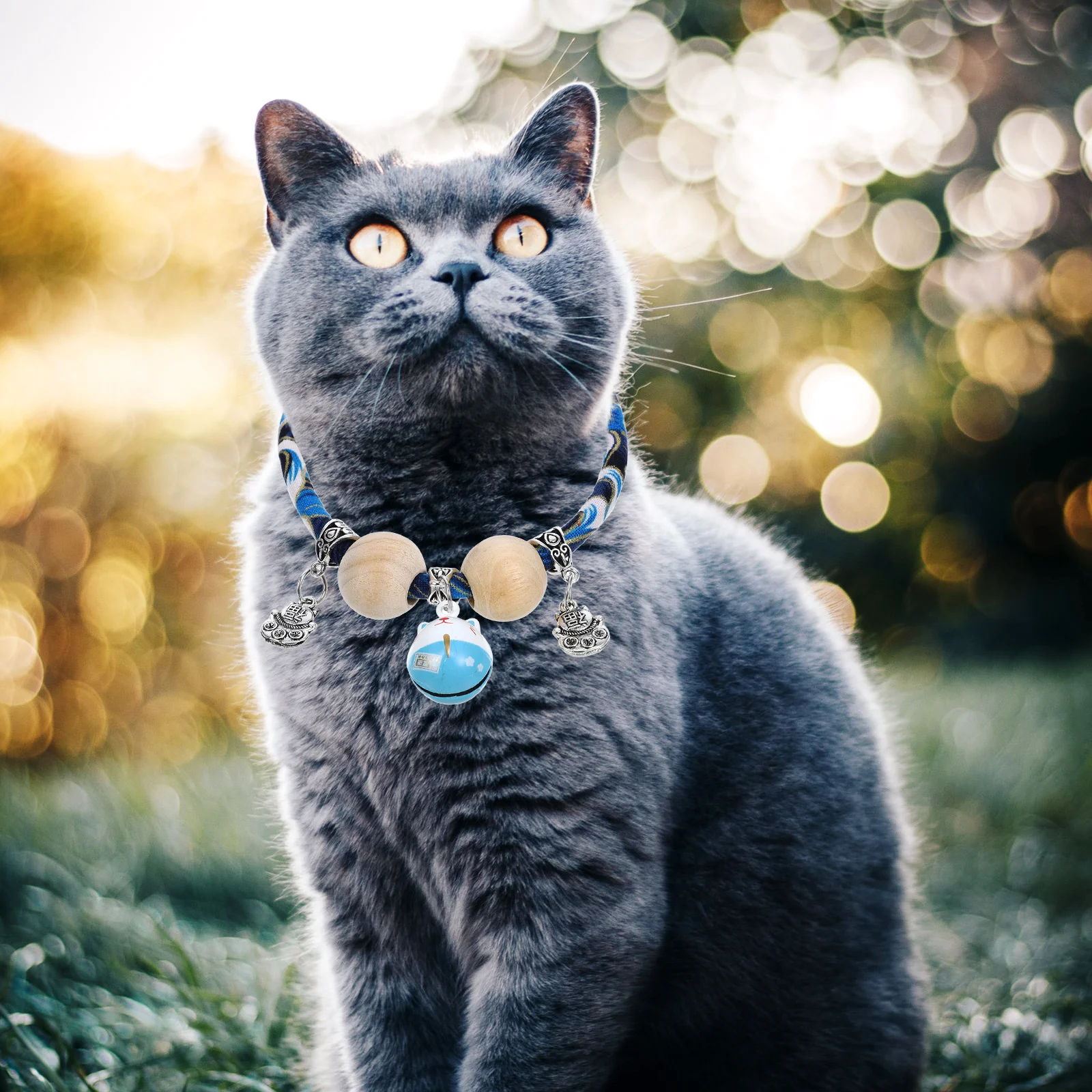 

Japanese Kitten Collar Adjustable Breakaway Cat Collar Safety Cotton Rope Wood Bead Pet Necklace Bell Blessing Pendant