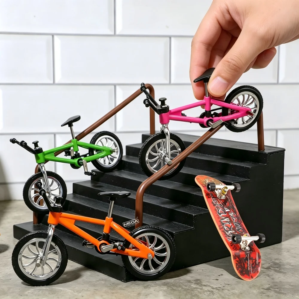 

Alloy Finger Skateboard and Finger Bike Desktop Mountain Bike Jumping Sliding Climbing BMX Creative Model Toy Children Gift ﻿